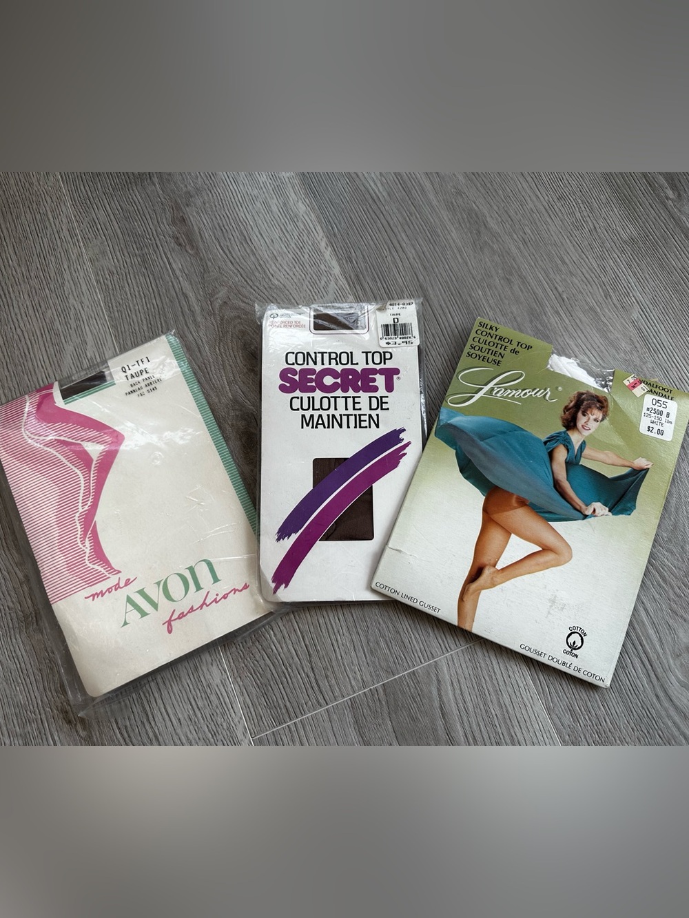 Vintage Pantyhose Lot (3) Avon Secret Lamour Deadstock NIP Canada White Taupe